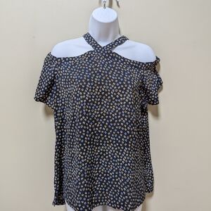 Loft Womens Blue Geometric Halter Neck Off The Shoulder Top Size S